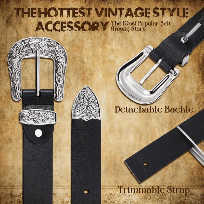 JASGOOD Women Leather Belts Ladies Vintage Western Belt Cowboy Cowgirl Country Belt Design Black Waist Belts for Pants Jeans Dresses - Image 5